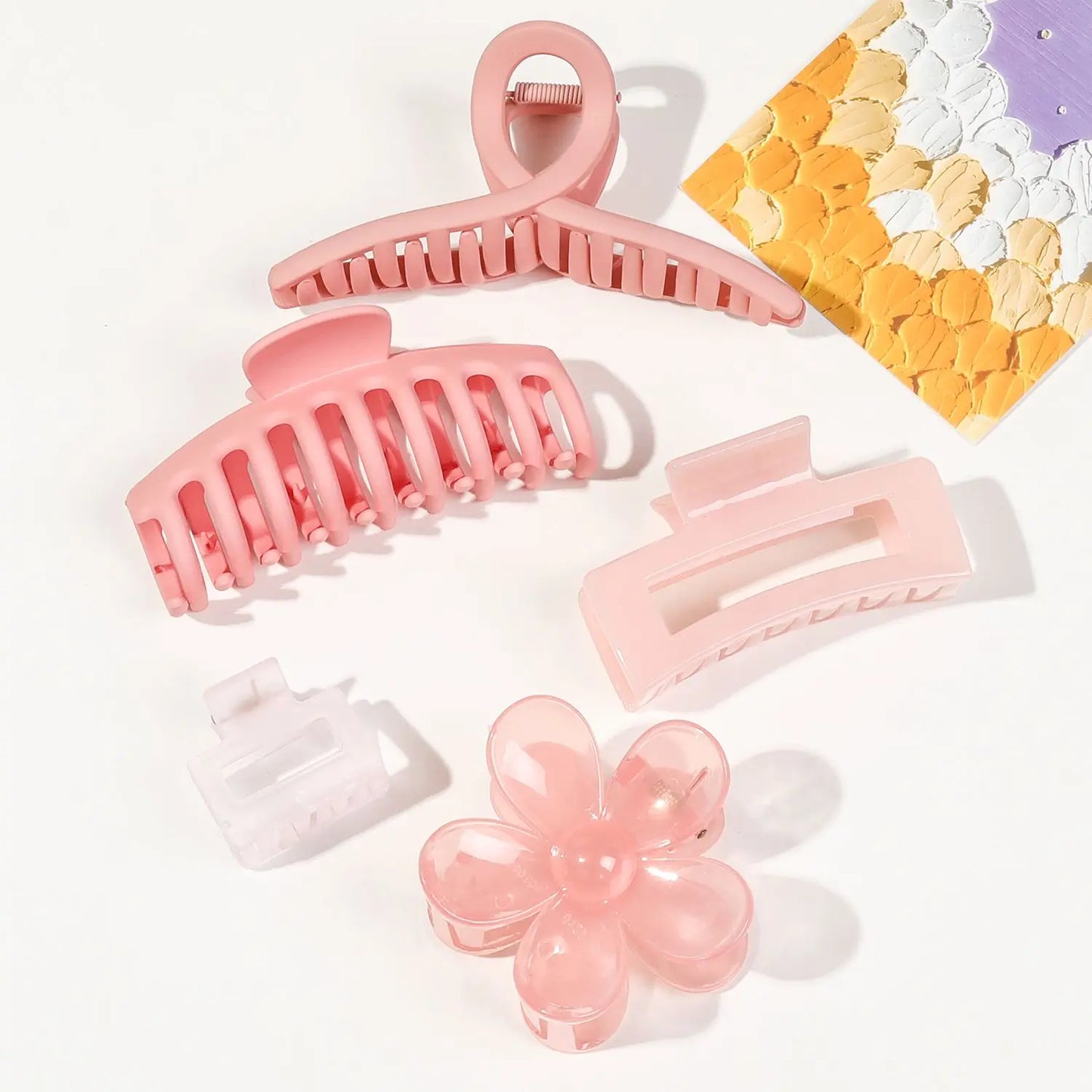 5 Pcs Mixed Colors and Shapes Big Hair Claw Clips for Women Girls Thin Thick Curly Hair, Strong Hold Jaw Clips.