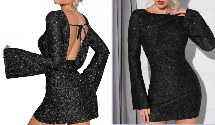 KATE Open Back Sequin Dress - Green, Size L (One Piece)