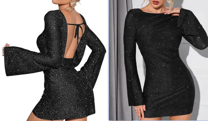 KATE Open Back Sequin Dress - Green, Size L (One Piece)