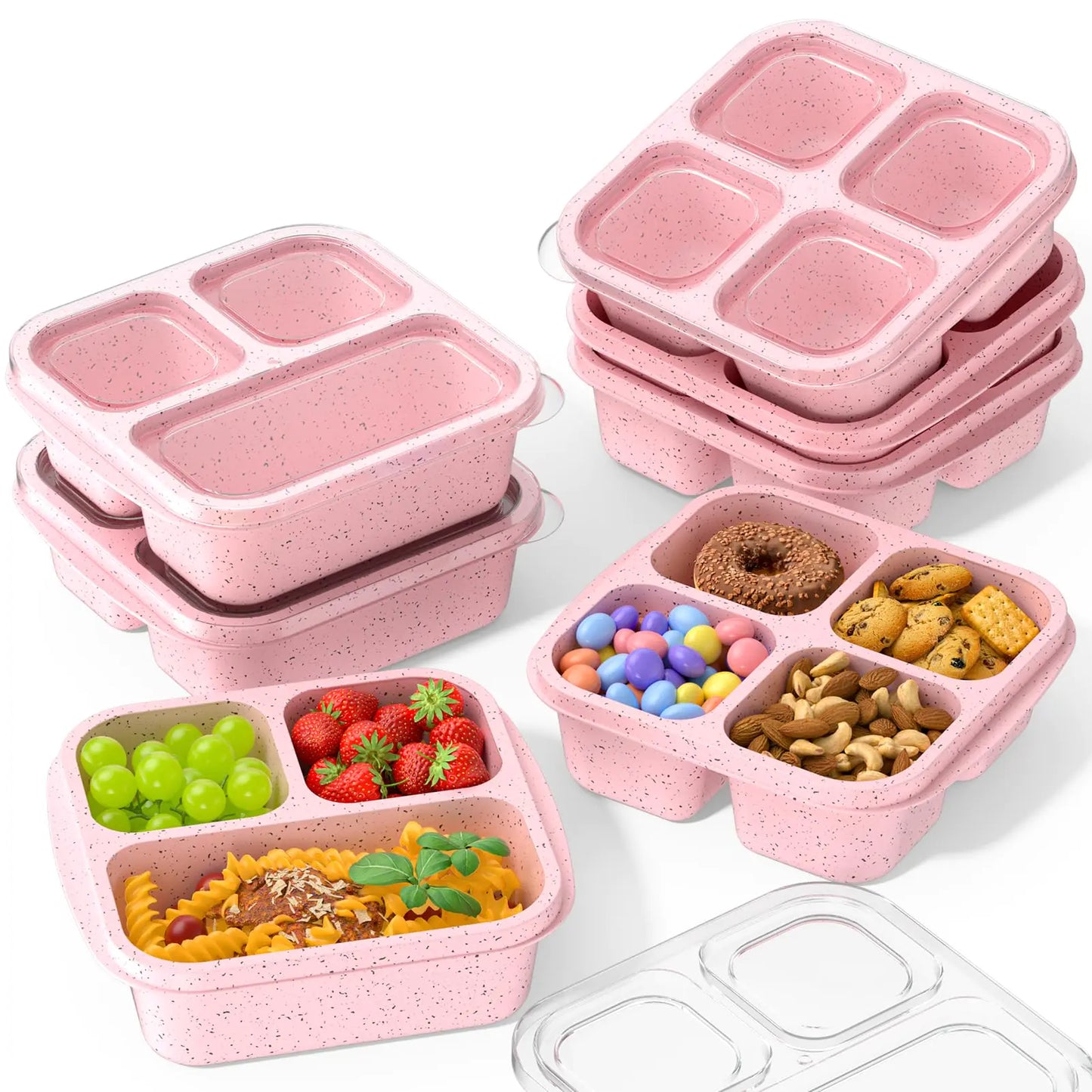 Snack Boxes (7 Pack) Stackable - Reusable Bento Lunch Box Set for Kids and Adults Sturdy and Easy-to-Clean Meal Prep Containers Microwave Freezer and Dishwasher Safe BPA-Free (Pink)