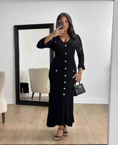 Chic Fitted Long Sleeve Knit Mermaid Dress